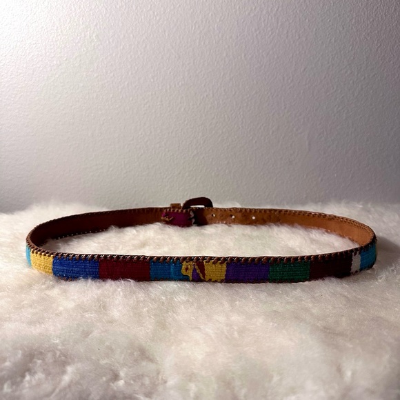 Brown Woven Leather Belt with Colorful Accents - Picture 3 of 6